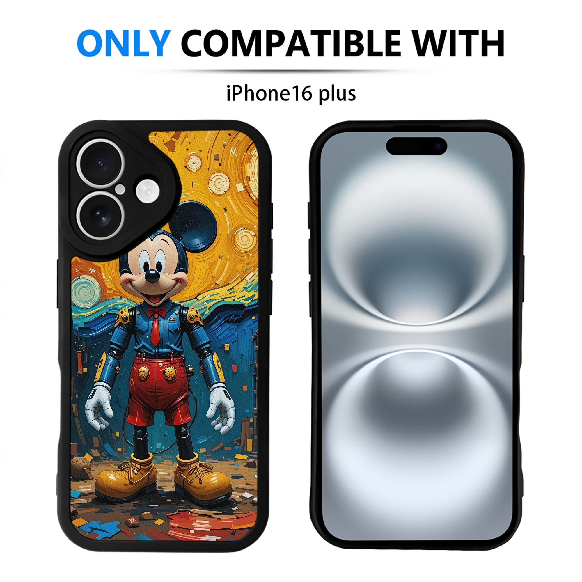 （画像用） ミッキーマウス Mickey Mouse 【iPhone 16シリーズ対応】シリコンスマホケース（レザー調） 材質：シリコン